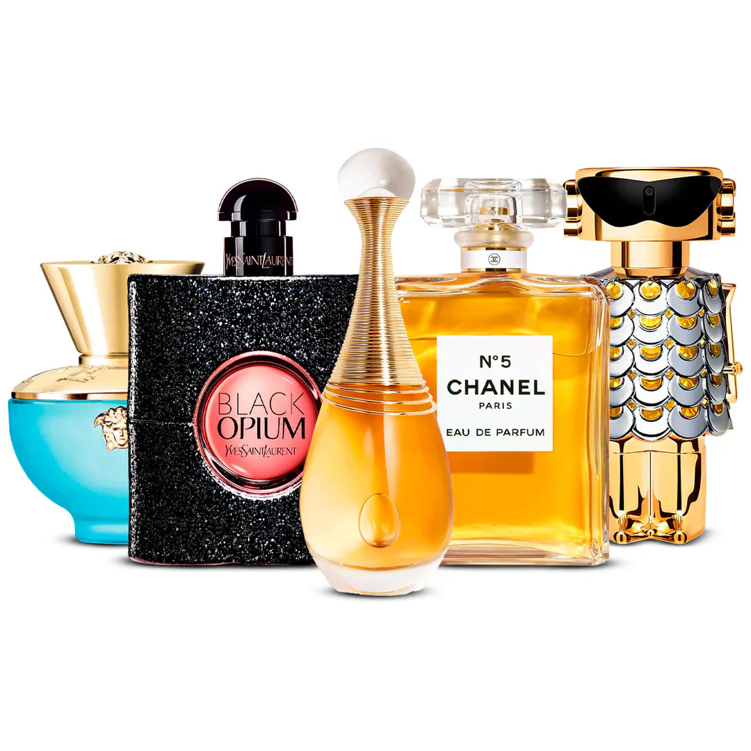 Set 5x 100ml - Versace Dylan Turquoise, Black Opium, J’adore, Chanel Nº5 och Fame 100 ml