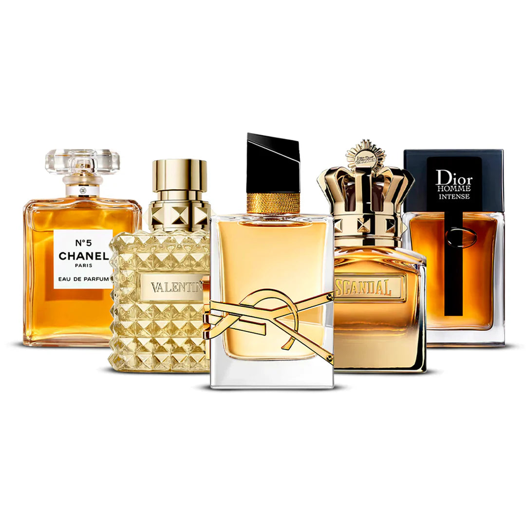 Set 5x 100ml - Chanel Nº5, Valentino Uomo, Yves Saint Laurent Libre, Scandal Pour Homme och Dior Homme Intense 100 ml